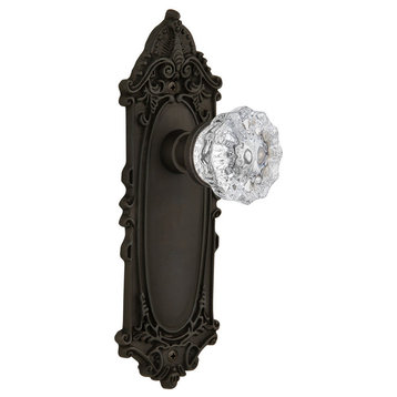 Victorian Plate Passage Crystal Glass Door Knob, Oil Rubbed Bronze