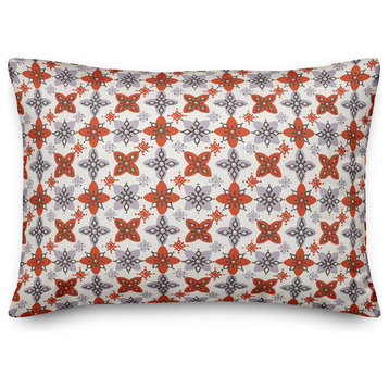 Folk Floral Pattern in Red and Purple Throw Pillow
