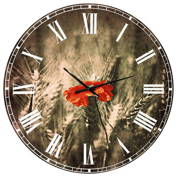 Sigle Red Poppies Farmhouse Floral Round Metal Wall Clock, 36x36