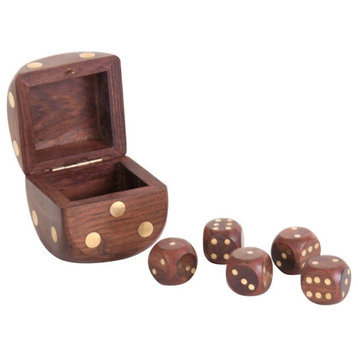 Authentic Models Dice Box With 5 Dices, Brass/Honey