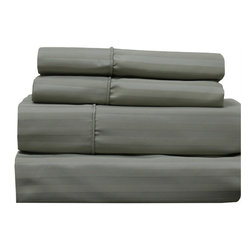 Royal Tradition - 650 TC 22" Extra Deep Pocket Stripe Sheet Set, Sage, California King - Sheet And Pillowcase Sets