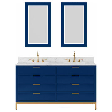 Bristol 60" Marble Countertop Vanity, Monarch Blue With Mirrors