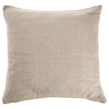Ox Bay Hand-stitched Cream/Beige Solid Organic Cotton Pillow Cover, 18"x18"