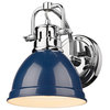 Golden Lighting Duncan 1-Light Wall Sconce in Chrome with Navy Blue Shade