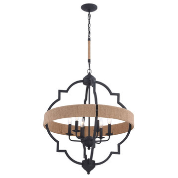 Beaumont 25" 6 Light Pendant Textured Gray with Natural Rope