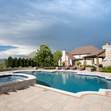 Elgin, IL Roman End Pool with Freeform Hot Tub