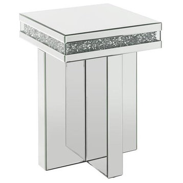 ACME Noralie Square Glass End Table with Cross Base in Mirrored