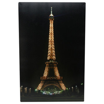 Battery Operated 9 LED Lighted Eiffel Tower Scene Canvas Wall Hanging, 15.75"
