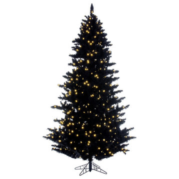 Vickerman Artifical Flocked Black Fir Christmas Tree, Warm White, 7.5'x53"