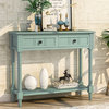 TATEUS Espresso Finish Solid Wood Console Table With Drawers, Retro Blue