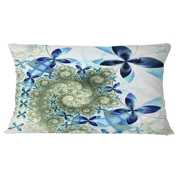 Blue And Green Fractal Flowers Floral Throw Pillow, 12"x20"