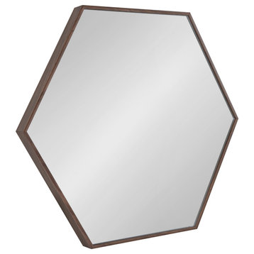 Rhodes Framed Hexagon Wall Mirror, Walnut Brown, 22x25