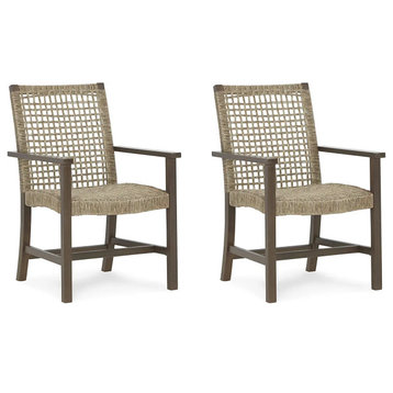 Set of 2 Patio Chair, Eucalyptus Wood Frame With Resin Wicker Seat, Brown