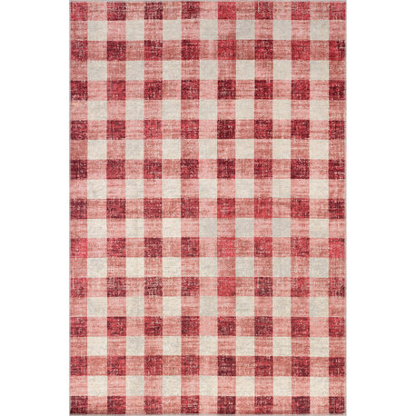 Nuloom Drew Gingham Plaid Machine Washable Area Rug, Pink 7'10"x10'