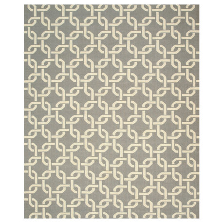 Handwoven Wool Gray Transitional Geometric Links Dhurrie Rug, 6' X 9'