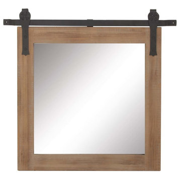 Brown Industrial Wood Wall Mirror, 31" x 31", Brown, 31" X 2" X 31"