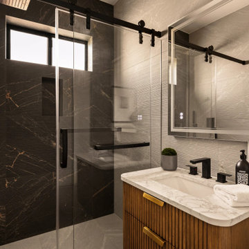 Luxury Modern Bathroom with Black Aluminum Privacy Windows