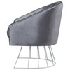 Alice Velvet Barrel Accent Chair With Metal Base, Gray and Silver