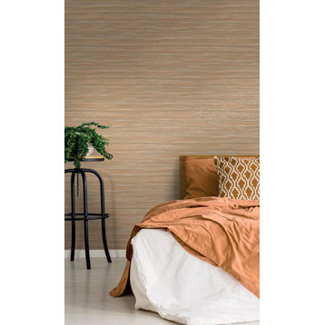 Plain Grasscloth-like Textured Metallic Wallpaper Roll, Beige and Orange, Double Roll