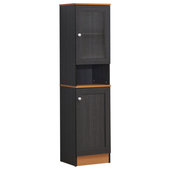 Hodedah 63 Tall Slim Open Shelf Plus Top and Bottom Enclosed Storage Kitchen Pantry - Chocolate-Grey