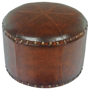 Pemberly Row Faux Leather Stool in Brown