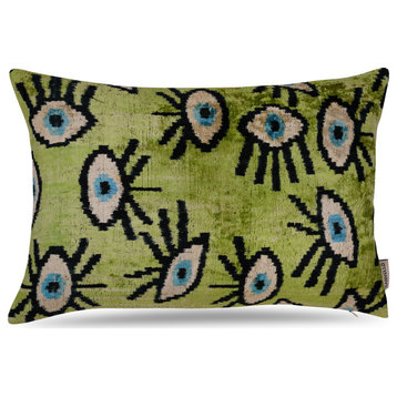 Canvello Luxury Green Smoke Olive Evil Eye Pillow for Couch 16x24 in