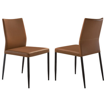 Kash  Dining Chair in Brown Faux Leather with Black Metal Legs - Set of 2