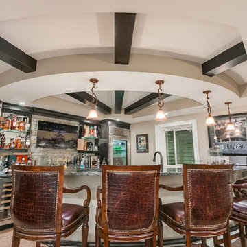 Basement bar ceiling beams