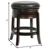 Benzara BM274361 24" Swivel Counter Stool, Solid Wood, Faux Leather, Brown/Black