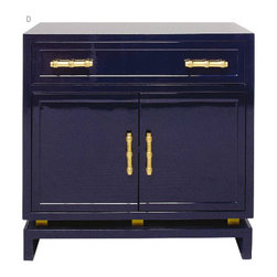 World Away Marcus Lacquer Cabinet Navy With Gold Handles - Nightstands And Bedside Tables
