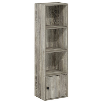 Furinno Luder 4-Tier Shelf Bookcase With 1 Door Storage Cabinet French Oak