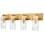 Z-Lite - Z-Lite 3035-4V-RB Fontaine 4 Light Vanity in Rubbed Brass - Deliver a sophisticated appearance in hallways and bathrooms with a four-way vanity fixture in polished nickel. The rippled texture of the glass shade provides a romantic ambiance, while the cylindrical shape offers an alluring appeal.