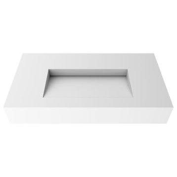 Pyramid Solid Surface Wall Mounted Ramp Basin Sink, White, 36", No Faucet Hole