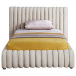 Meridian Furniture - Nico Black Velvet Upholstered Bed, Cream, Twin - Bring upscale modernity to your bedroom space with this stunningly elegant, sumptuously appointed Nico bed. This twin bed has deep vertical channel tufting on the headboard and footboard, adding textural beauty that instantly catches the eye. The entire bed is upholstered in cream velvet for a luxurious design that makes the bed the star of the show. A padded headboard supports your back while you binge watch TV in bed or read a book.