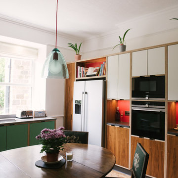 The Hartshornes II: Green Laminate & Walnut Veneer Plywood Kitchen