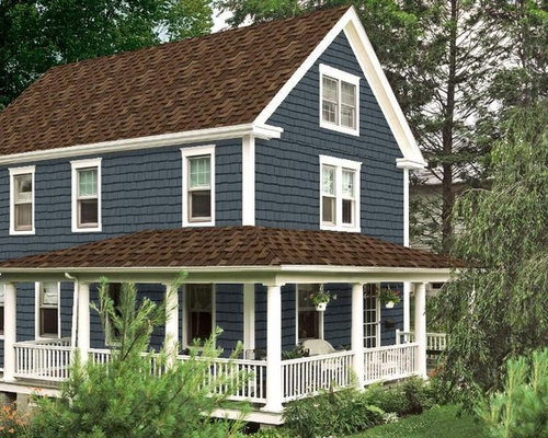 Blue House Brown Roof | Houzz