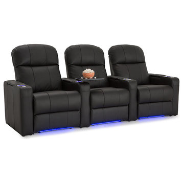 Seatcraft Venetian Bonded Leather Home Theater Seating, Black, Row of 3