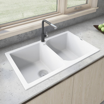 34-inch inch Dual-Mount Granite Composite Sink - Arctic White - RVG1319WH