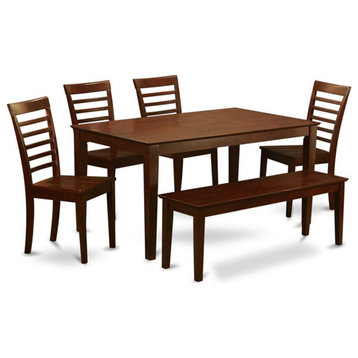 East West Furniture Capri 6-piece Wood Kitchen Table Set with Bench in Mahogany