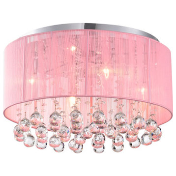 Matar 4 Light Drum Flush Mount With Pink Fabric Shade for Kids Room