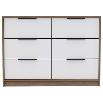 Marion Slide And Pull Dresser, With 6 Drawers White/Pine Color