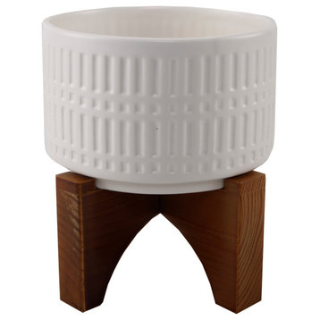 7" Roman Ceramic With Wood Stand, White