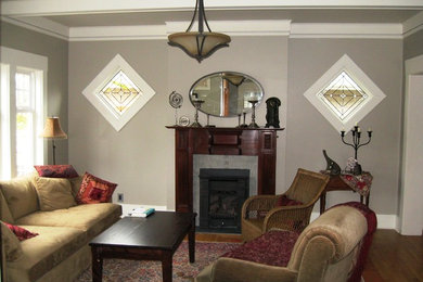 Example of an arts and crafts living room design in Seattle