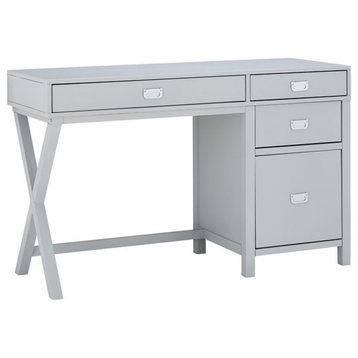 Linon Peggy Side Storage Wood Desk with 4 Drawers Silver Hardware in Gray
