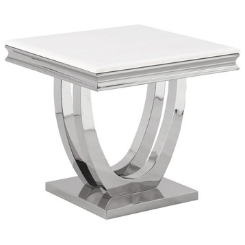 Trinidad White Square Stone End Table, Silver