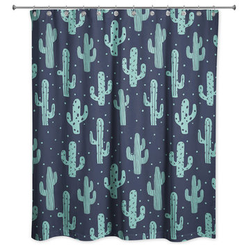Teal and Navy Cactus 71x74 Shower Curtain