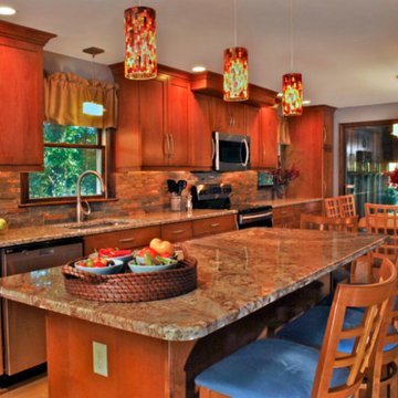 Shaker Kitchen With Ledger Stone Backsplash
