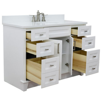 49" Single Sink Vanity, White Finish With White Quartz And Oval Sink