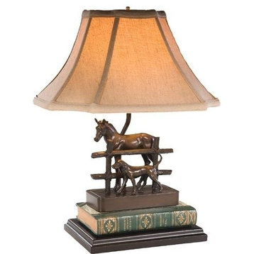 Sculpture Table Lamp Horse and Dog Equestrian HandPainted OK Casting