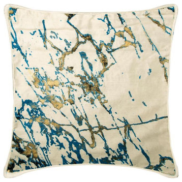 18 x 18 inch Painted Foil Blue Velvet Throw Pillow Cover